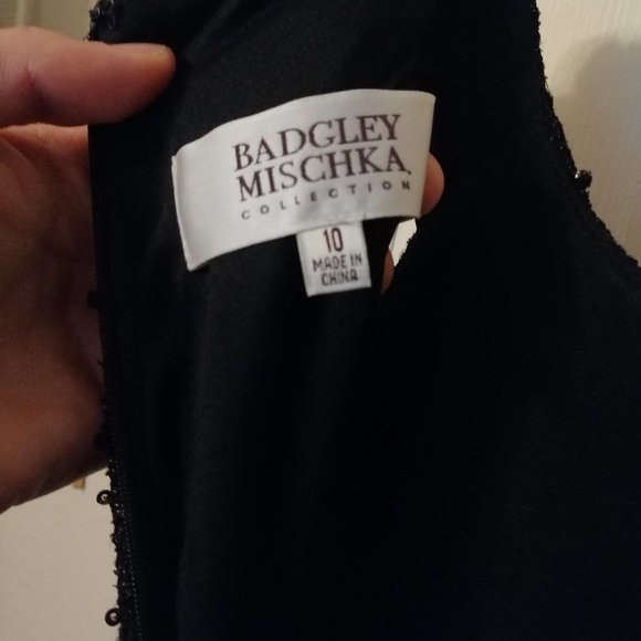 SOLD-Stunning Badgley Mischka Collection Black and Gold dress with Crystals - Picture 2 of 7